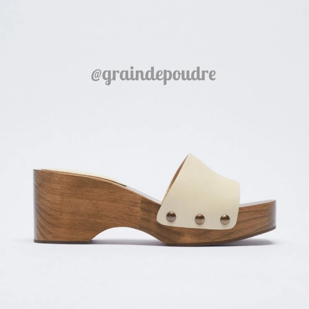 Rare! Zara Classic Cream Leather Wooden Clogs 41 10 - Picture 7 of 7